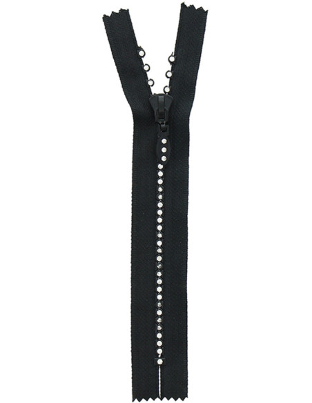Non-separable zipper - Black rhinestones
