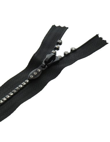 Non-separable zipper - Black rhinestones