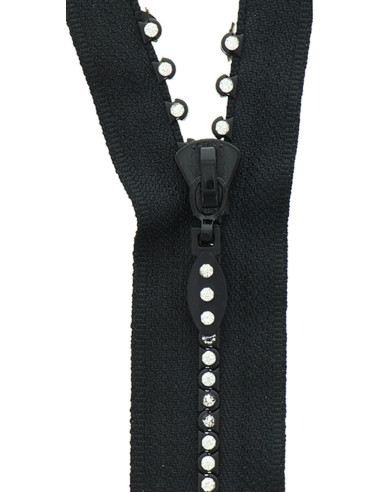 Non-separable zipper - Black rhinestones