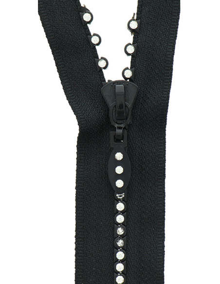 Non-separable zipper - Black rhinestones