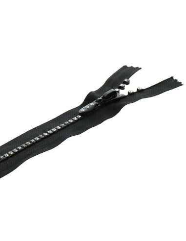 Non-separable zipper - Black rhinestones