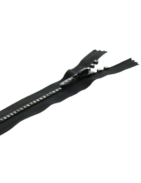 Non-separable zipper - Black rhinestones