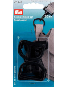 Set of 30 mm black plastic carabiners