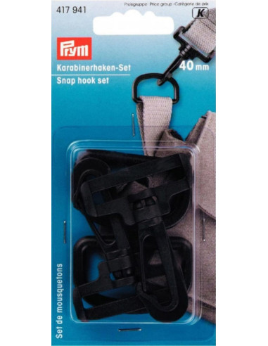 Set of 40 mm black plastic carabiners