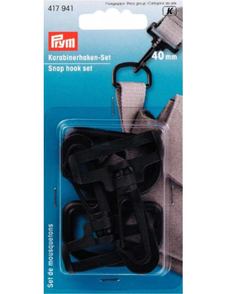 Set of 40 mm black plastic carabiners