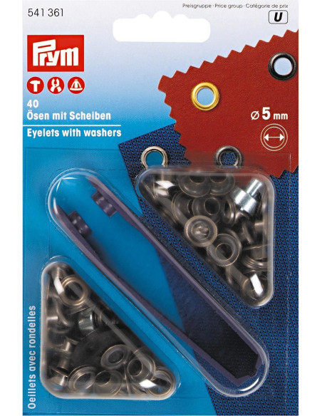 Box of 40 eyelets 5 mm with setting tool - Antique brass
