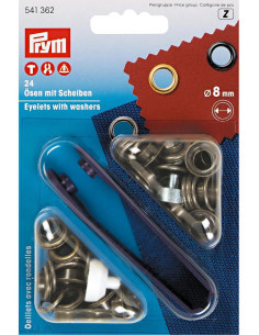 Box of 24 eyelets 8 mm with setting tool - Antique brass