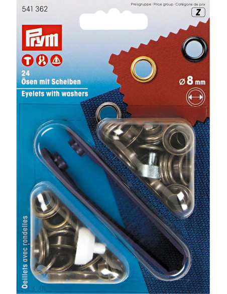 Box of 24 eyelets 8 mm with setting tool - Antique brass