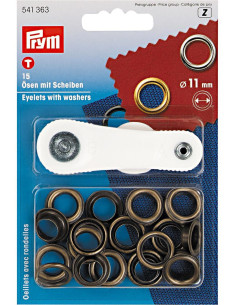 Box of 15 eyelets 11 mm with setting tool - Antique brass