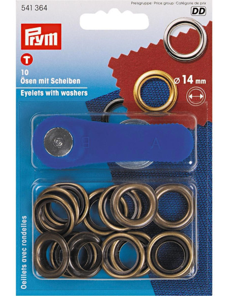 Box of 10 eyelets 14 mm with setting tool - Antique brass