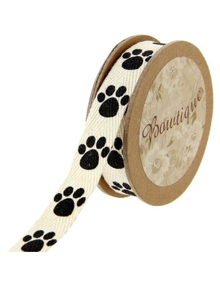Cotton ribbon with animal paws - 15 mm x 5 m