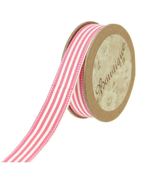 Pink striped cotton ribbon - 15 mm x 5 m