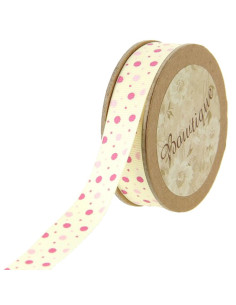 Pink polka dot grosgrain ribbon - 15 mm x 5 m