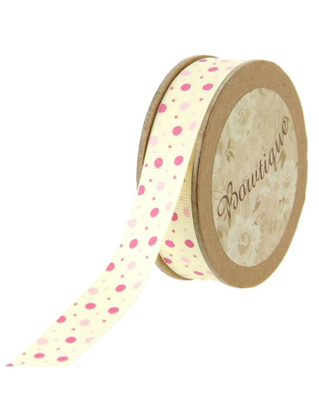 Pink polka dot grosgrain ribbon - 15 mm x 5 m