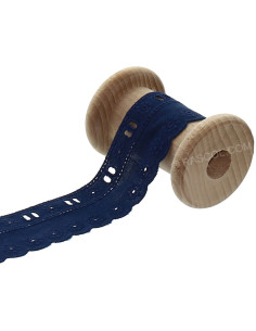 English embroidery with ribbon slot - Navy blue