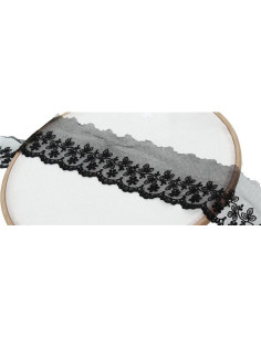 Floral embroidery lace on tulle - Black