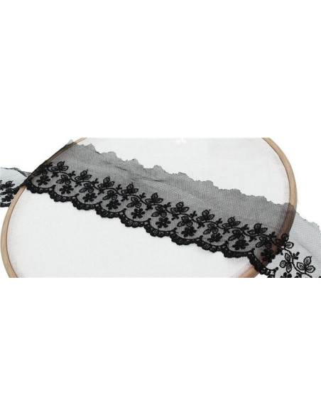 Floral embroidery lace on tulle - Black