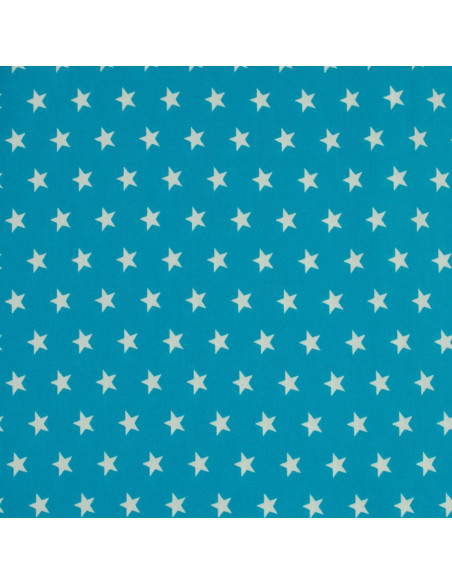 Cotton fabric with stars - Aqua blue and white