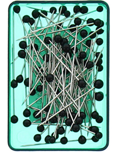 Box of 80 extra-fine pins with black glass heads by Bohin