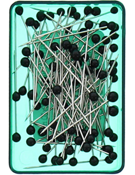 Box of 80 extra-fine pins with black glass heads by Bohin