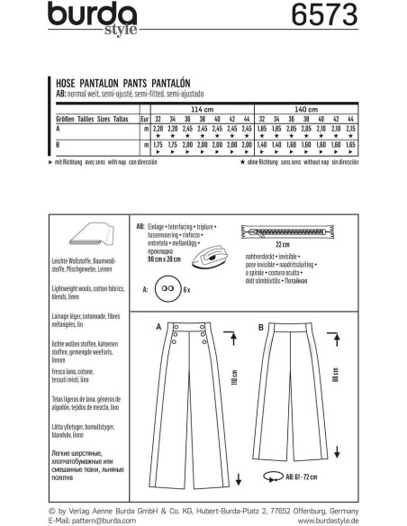 Pants pattern - Burda 6573