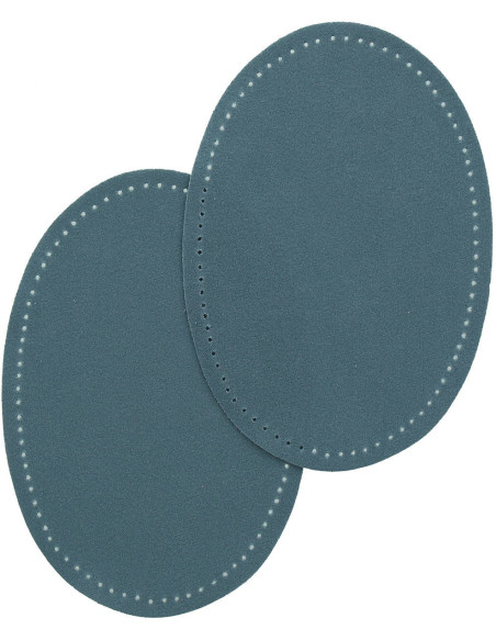 Pair of iron-on elbow and knee patches - Blue denim suede imitation