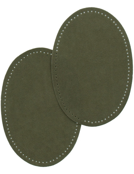 Pair of iron-on elbow and knee patches - Olive green faux suede