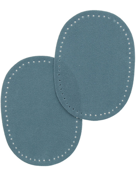 Mini pair of iron-on elbow and knee patches - Blue denim suede imitation