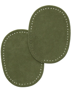 Mini pair of iron-on elbow and knee patches - Olive green faux suede