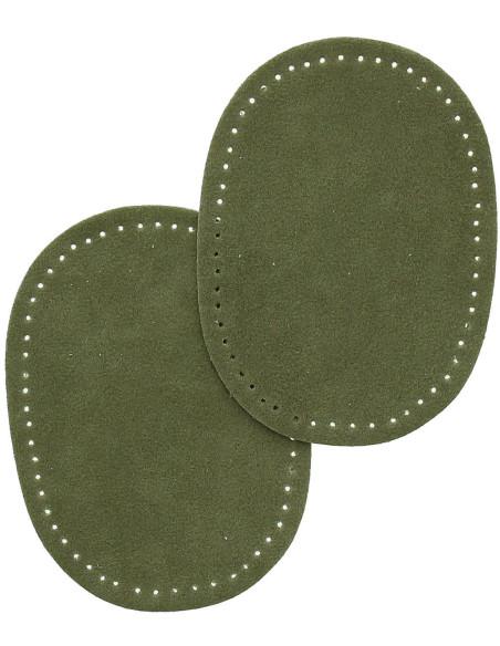 Mini pair of iron-on elbow and knee patches - Olive green faux suede