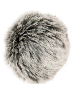 10 cm faux fur pompom - Premium gray and ecru