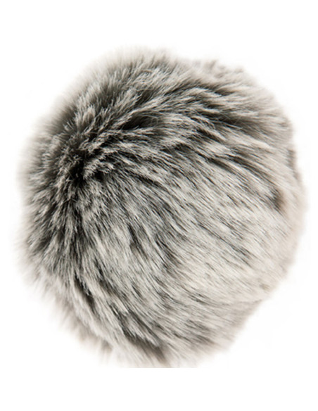 10 cm faux fur pompom - Premium gray and ecru