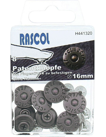 Box of 8 Rascol 16mm jean buttons - Matte silver