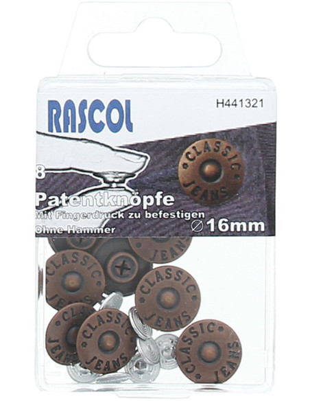 Box of 8 16mm jeans buttons Rascol - Matte copper