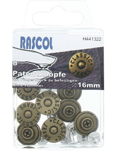 Box of 8 jeans buttons 16mm Rascol - Matte brass