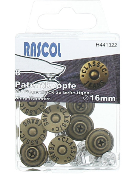 Box of 8 jeans buttons 16mm Rascol - Matte brass