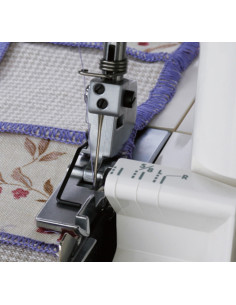 Overlocker foot with graduated fabric guide for Janome sewing machine