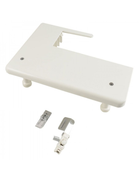 Extension table kit, foot for cover hem, and elastic insertion guide Janome