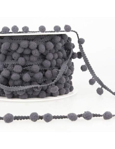 Dark gray large pompom trim