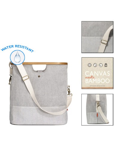 Gray canvas and bamboo bag M