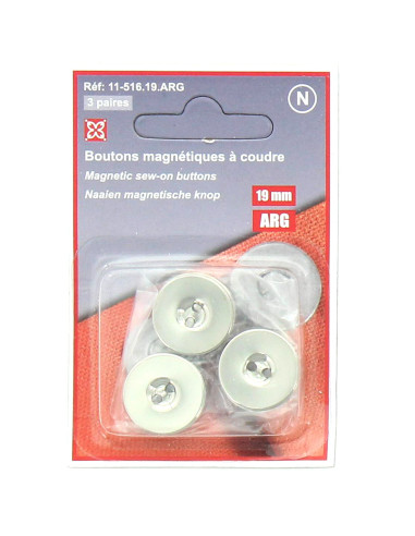 Set of 3 magnetic sew-on buttons - Silver