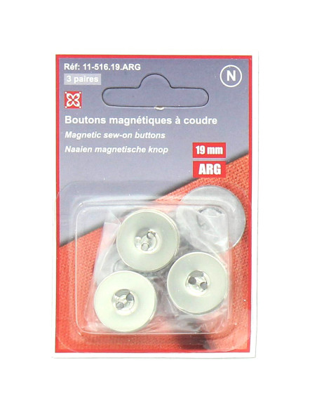 Set of 3 magnetic sew-on buttons - Silver