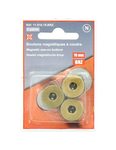 Set of 3 magnetic sew-on buttons - Bronze