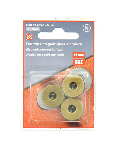 Set of 3 magnetic sew-on buttons - Bronze