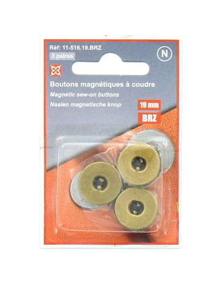 Set of 3 magnetic sew-on buttons - Bronze