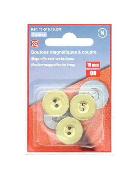 Set of 3 magnetic sew-on buttons - Gold
