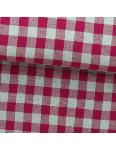 Large check flannel fabric - Raspberry and gray