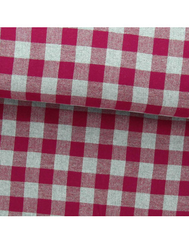 Large check flannel fabric - Raspberry and gray