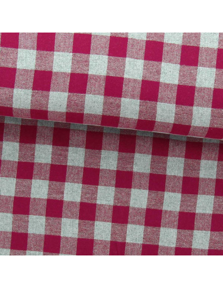 Large check flannel fabric - Raspberry and gray