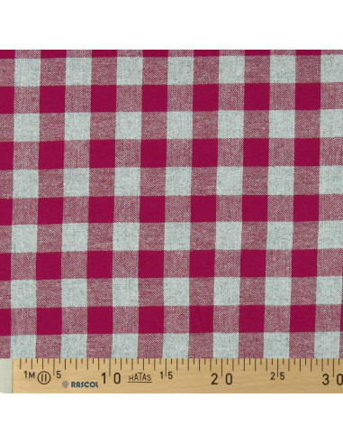 Large check flannel fabric - Red and gray